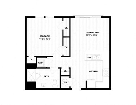 floor plan of the 1 bedroom floor